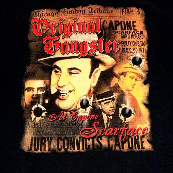 Fruit Of The Loom T-Shirt Mens L Black Original Gangster AL Capone Scarface - Picture 3 of 7